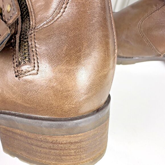 Earth Drumlin Boots Women's Size 7.5D Leather Moto Block Heel Buckle Side Zip - Picture 6 of 11